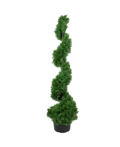 Shop Northlight 4' Artificial Cedar Spiral Topiary Tree In Black Pot Unlit In Green