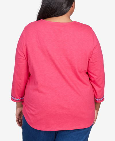 Shop Alfred Dunner Plus Size In Full Bloom Floral Split Shirttail Hem Top In Fuchsia