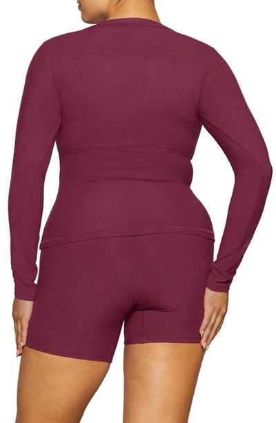 Shop Skims Soft Lounge Split Neck Long Sleeve Top In Wine