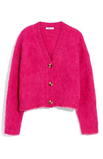 Shop Madewell Brushed Crop Cardigan Sweater In Heather Fuschia