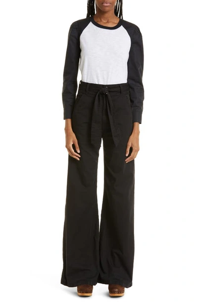 Shop Veronica Beard Mohan High Waist Flare Leg Stretch Cotton Pants In Black