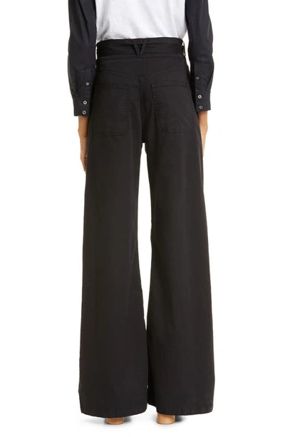 Shop Veronica Beard Mohan High Waist Flare Leg Stretch Cotton Pants In Black