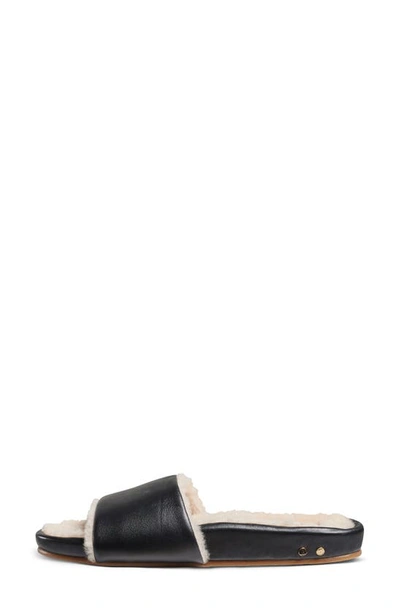 Beek Gallito Genuine Shearling Slide Sandal In Black Leather