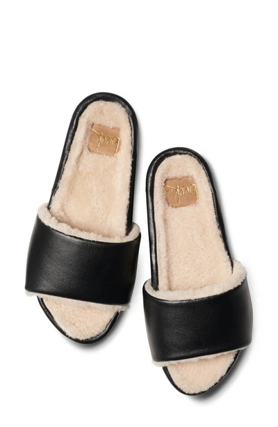 Beek Gallito Genuine Shearling Slide Sandal In Black Leather