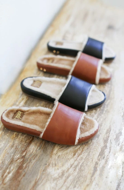 Beek Gallito Genuine Shearling Slide Sandal In Black Leather
