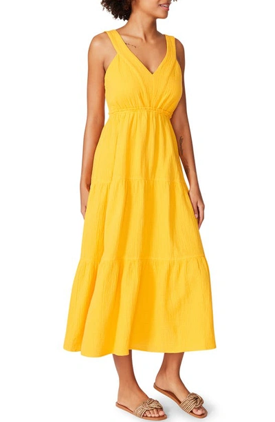 Steve Madden Amira Tiered Cotton Midi Dress In Saffron