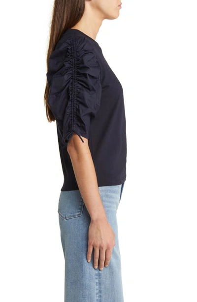 Shop Frame Ruched Sleeve T-shirt In Navy