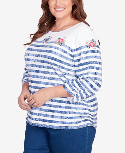 Shop Alfred Dunner Plus Size In Full Bloom Tie Dye Stripe Flower Embroidered Top In Multi