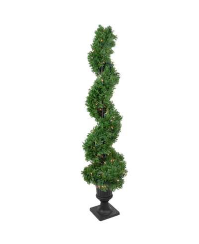 Shop Northlight 4.5' Pre-lit Artificial Cedar Spiral Topiary Tree In Urn Style Pot Clear Lights In Green