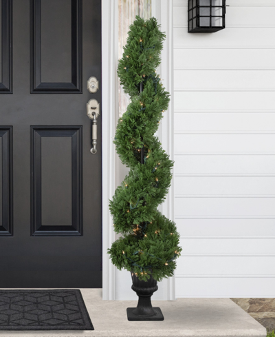 Shop Northlight 4.5' Pre-lit Artificial Cedar Spiral Topiary Tree In Urn Style Pot Clear Lights In Green
