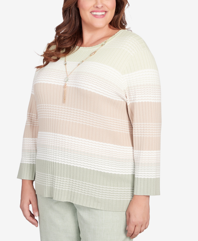 Shop Alfred Dunner Plus Size English Garden Texture Stripe Crew Neck Sweater With Necklace In Multi