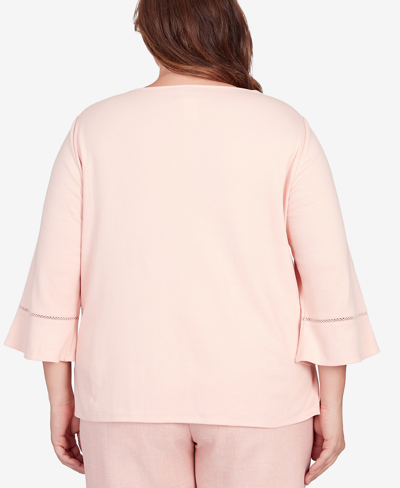 Shop Alfred Dunner Plus Size English Garden Asymmetric Floral Flutter Sleeve Top In Peach