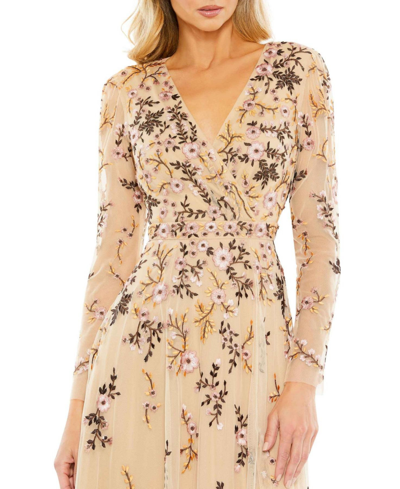 Shop Mac Duggal Women's Floral Embroidered A-line Cocktail Dress In Latte