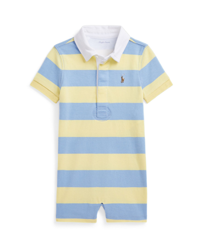 Shop Polo Ralph Lauren Baby Boys Striped Cotton Rugby Shortall In Wickett Yellow,blue Lagoon Multi