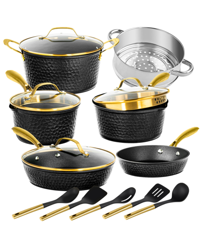 Shop Granite Stone Diamond Charleston Collection Hammered Aluminum Nonstick 15-piece Cookware Set With Ut In Black