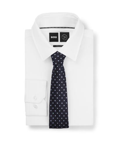 Shop Hugo Boss Boss By  Men's Micro Pattern Silk-jacquard Tie In Dark Blue