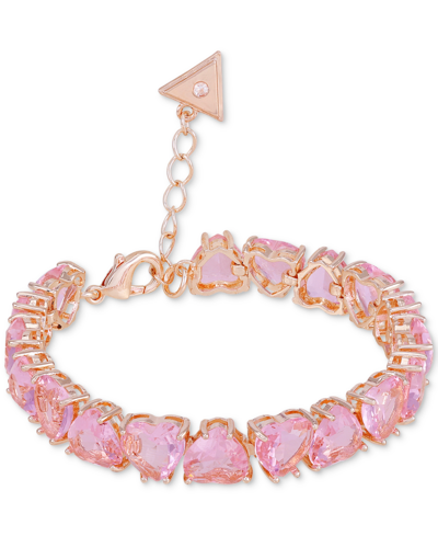 Shop Guess Alternating Heart-shape Stone Flex Bracelet In Rose