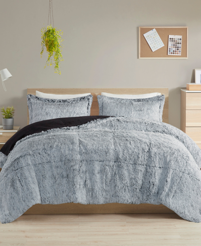 Shop Intelligent Design Malea Shaggy Faux-fur 2-pc. Comforter Set, Twin/twin Xl In Black,whit