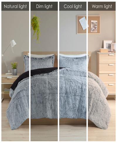 Shop Intelligent Design Malea Shaggy Faux-fur 2-pc. Comforter Set, Twin/twin Xl In Black,whit