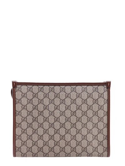Shop Gucci Gg Supreme Fabric And Leather Beauty Case