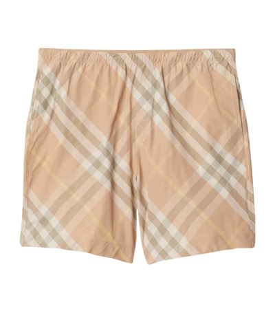 Shop Burberry Check Print Swim Shorts In Neutrals