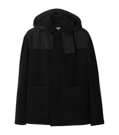 Shop Burberry Wool Hooded Duffle Coat In Black
