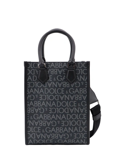 Shop Dolce & Gabbana Coated Canvas And Leather Handbag With All-over Logo