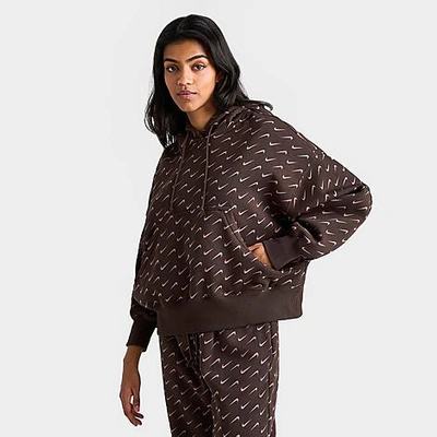 Shop Nike Women's Sportswear Phoenix Fleece Over-oversized All-over Print Pullover Hoodie In Baroque Brown