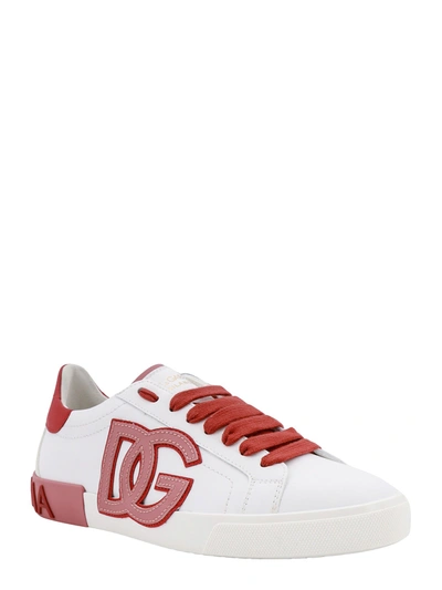 Shop Dolce & Gabbana Leather Sneakers With Gold Profiles