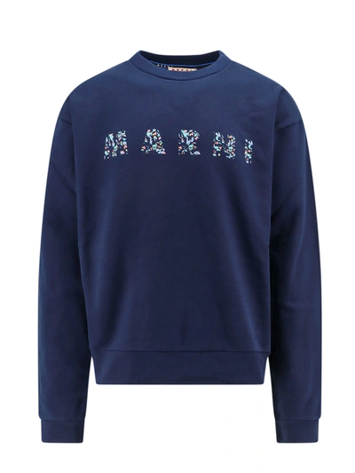 Shop Marni Organic Cotton Sweatshirt With Floral Logo On The Front