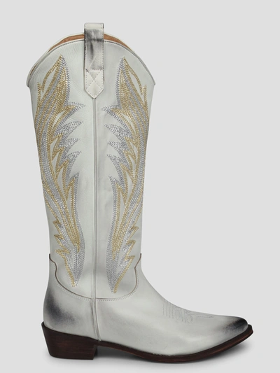 Shop Coral Blue Threads Embroidery Leather Boot In White