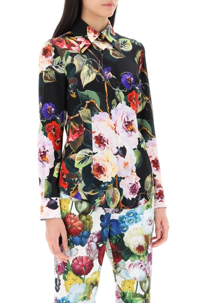 Shop Dolce & Gabbana Rose Garden Shirt In Satin In Multicolor