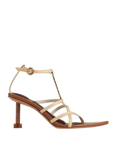 Shop Jacquemus Woman Sandals Ivory Size 6 Soft Leather In White