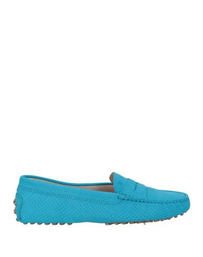 Shop Tod's Woman Loafers Turquoise Size 7.5 Leather In Blue