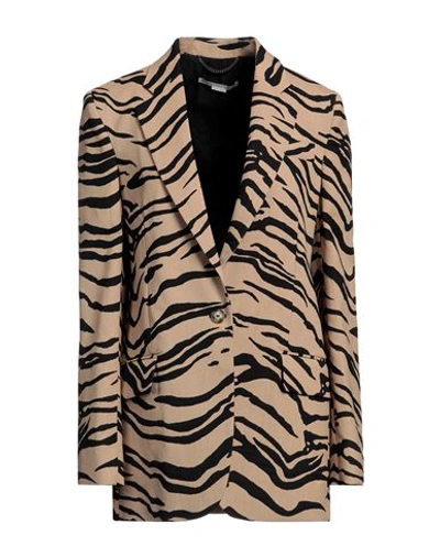 Shop Stella Mccartney Woman Blazer Camel Size 6-8 Wool, Cotton, Polyamide, Elastane In Beige