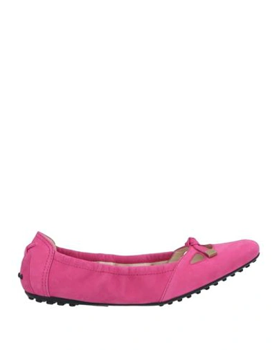 Shop Tod's Woman Ballet Flats Fuchsia Size 6 Leather In Pink