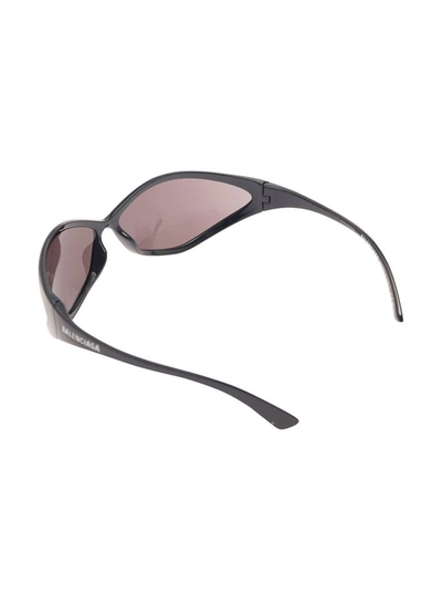 Shop Balenciaga '90s Oval' Black Sunglasses With Engraved Logo In Nylon Woman