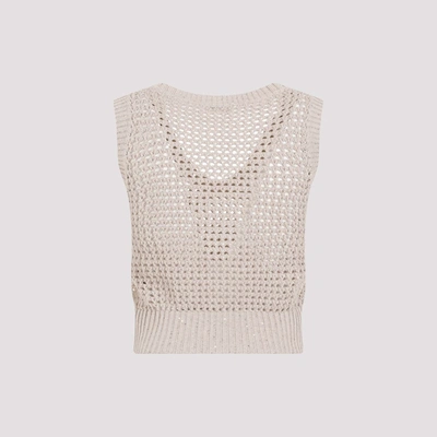 Brunello Cucinelli Sequin-embellished Open-knit Cotton-blend Vest In Nude & Neutrals