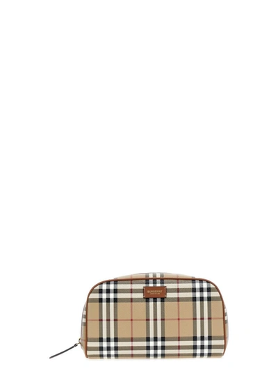 Shop Burberry 'check' Beauty Bag In Beige