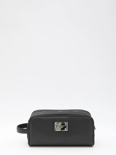 Shop Dolce & Gabbana Calfskin And Nylon Toiletry Bag In Black