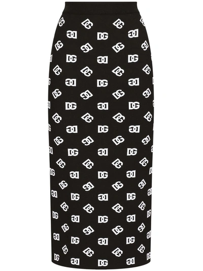 Shop Dolce & Gabbana Midi Skirt With Jacquard Logo In Black