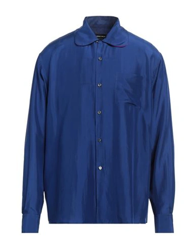 Shop Giorgio Armani Man Shirt Bright Blue Size 16 ½ Silk