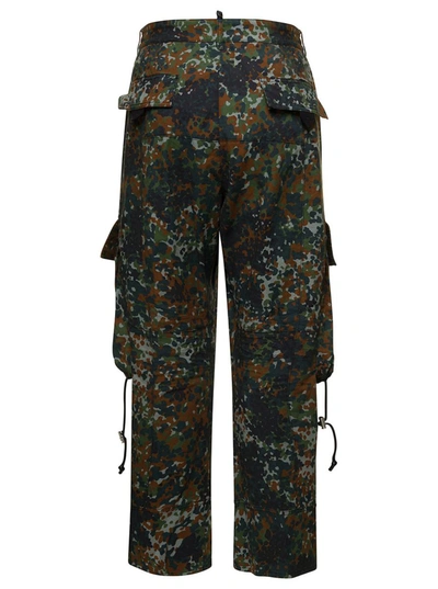 Shop Dsquared2 Multicolor Cargo Pants With Camo Print In Stretch Cotton Man In Green
