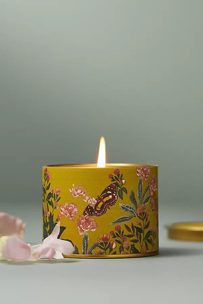 Shop Anthropologie Getaway Floral Pink Peony & Neroli Tin Candle In Green