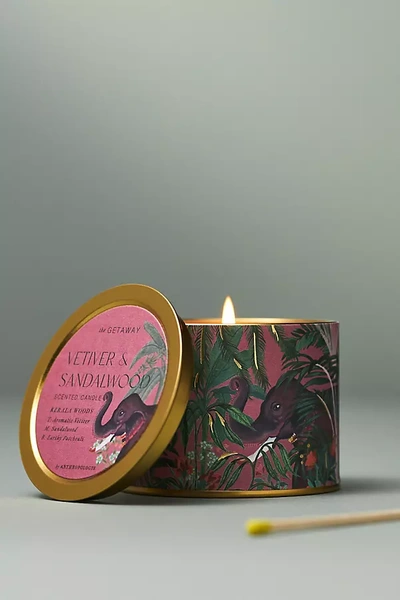 Shop Anthropologie Getaway Fresh Vetiver Sandalwood Tin Candle In Pink