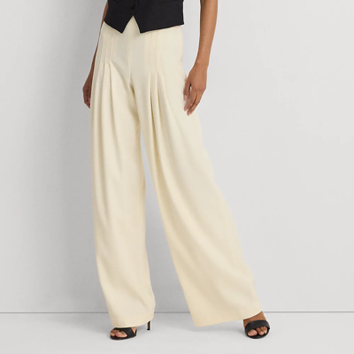 Shop Lauren Ralph Lauren Pleated Crepe Wide-leg Pant In Mascarpone Cream
