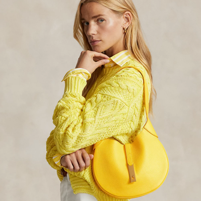 Shop Ralph Lauren Polo Id Small Leather Shoulder Bag In Canary Yellow