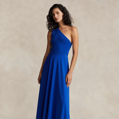 Shop Ralph Lauren Hybrid One-shoulder Cocktail Dress In Sapphire Star