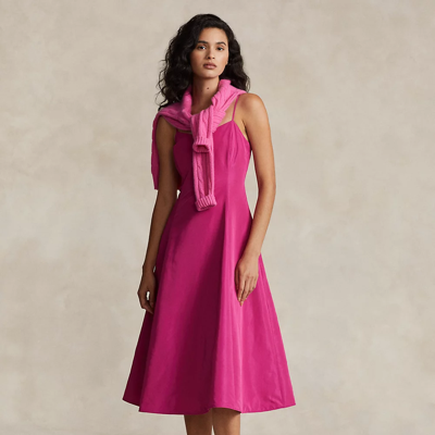 Shop Ralph Lauren Taffeta Sleeveless Dress In Blaze Belize Pink