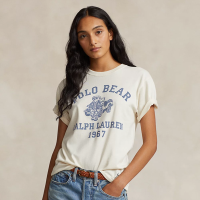Shop Ralph Lauren Polo Bear Graphic Cotton Jersey Tee In Deckwash White
